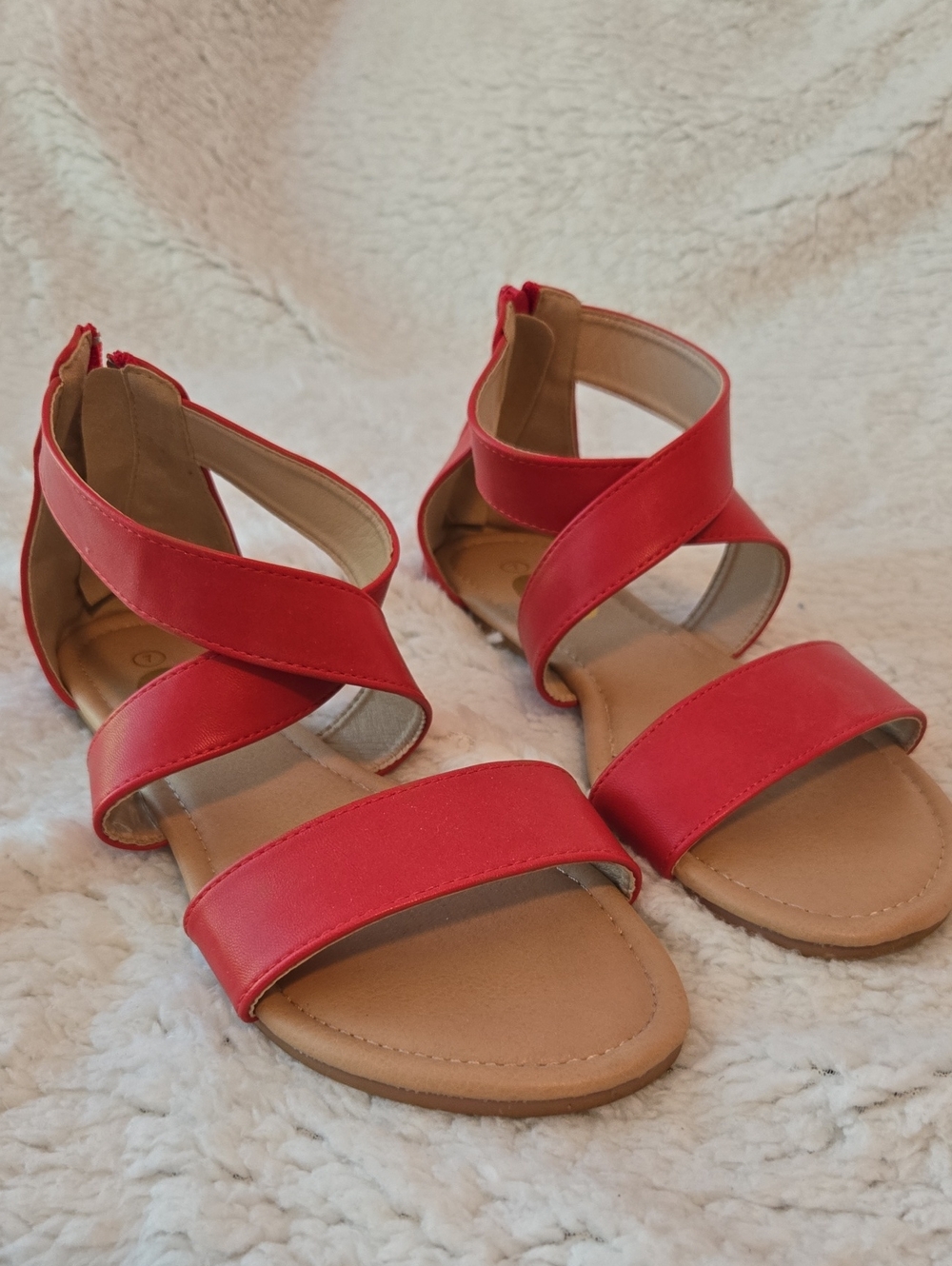 Floopi Red Crisscross Ankle-Zip Flat Sandals